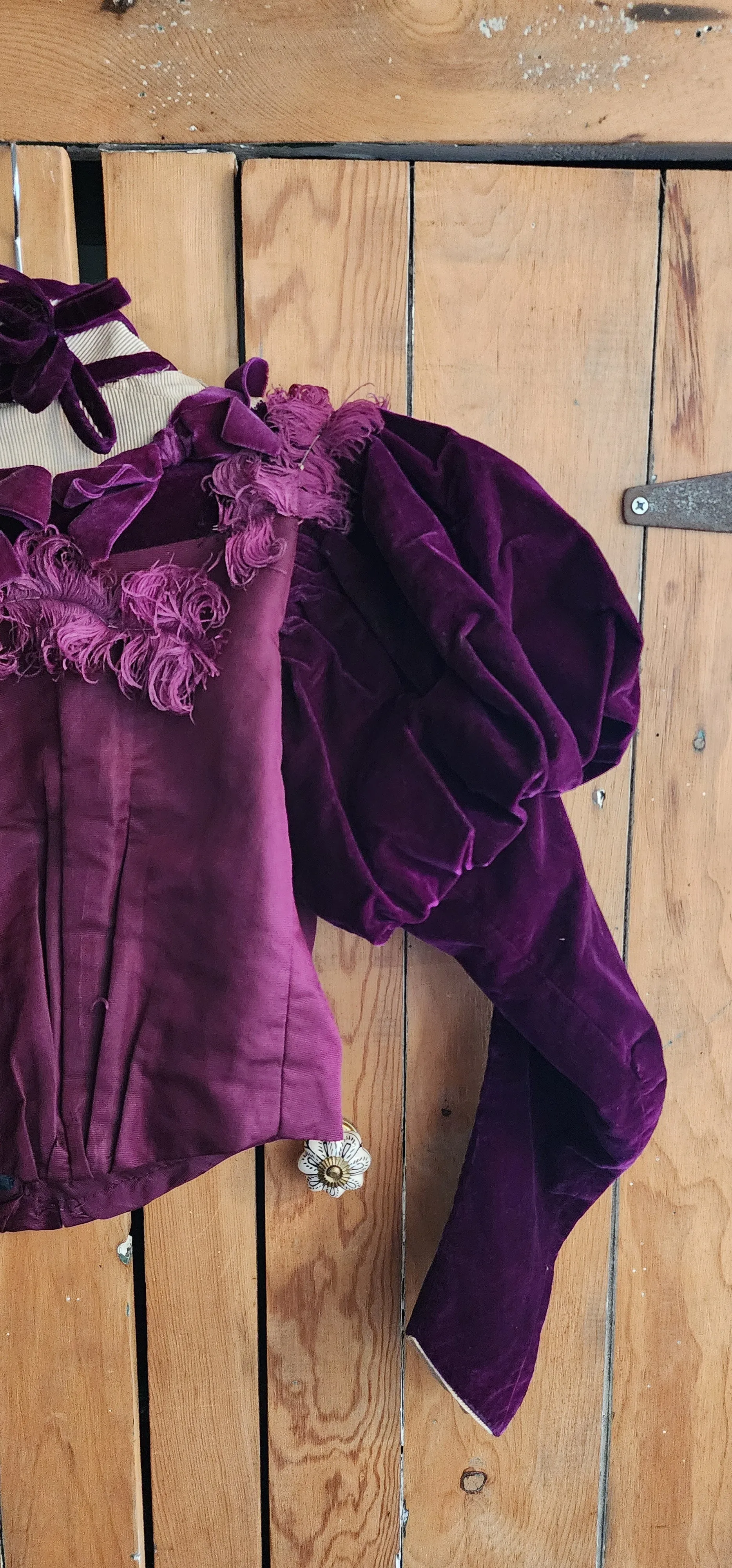 Edwardian Jacket Purple Velvet Cream Lace & Feathers