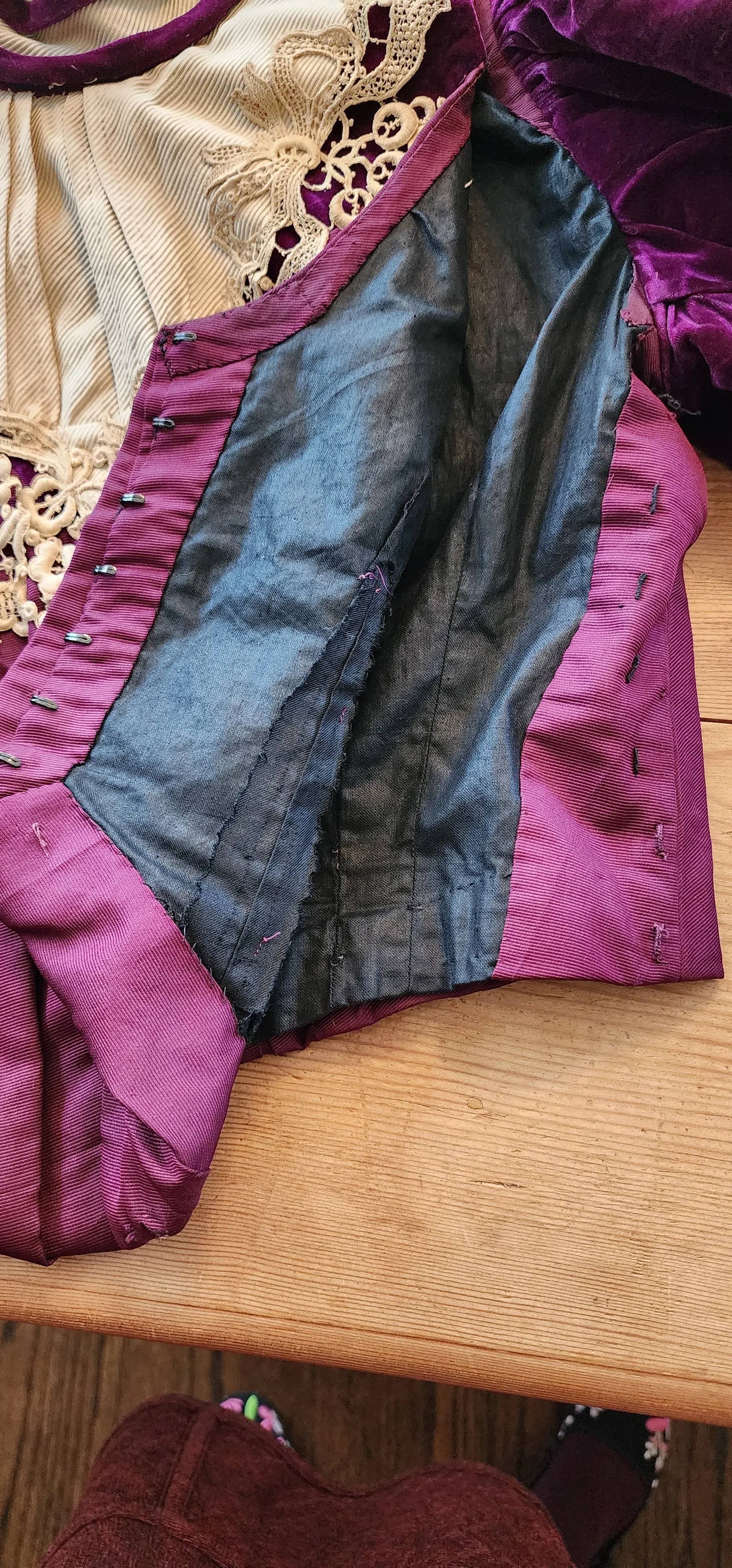 Edwardian Jacket Purple Velvet Cream Lace & Feathers