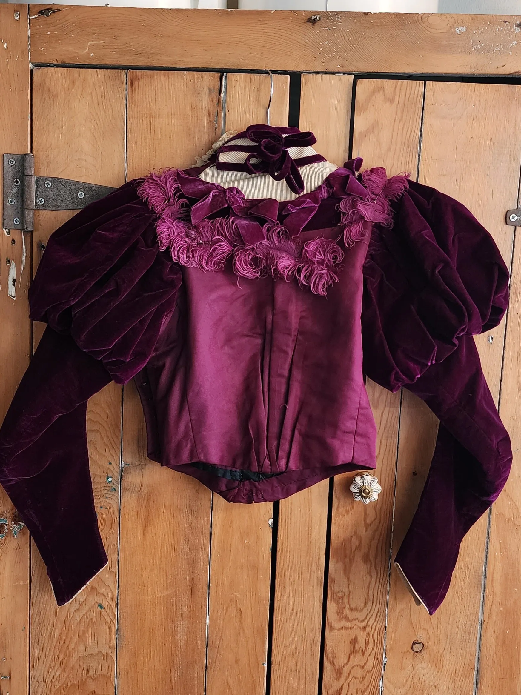Edwardian Jacket Purple Velvet Cream Lace & Feathers