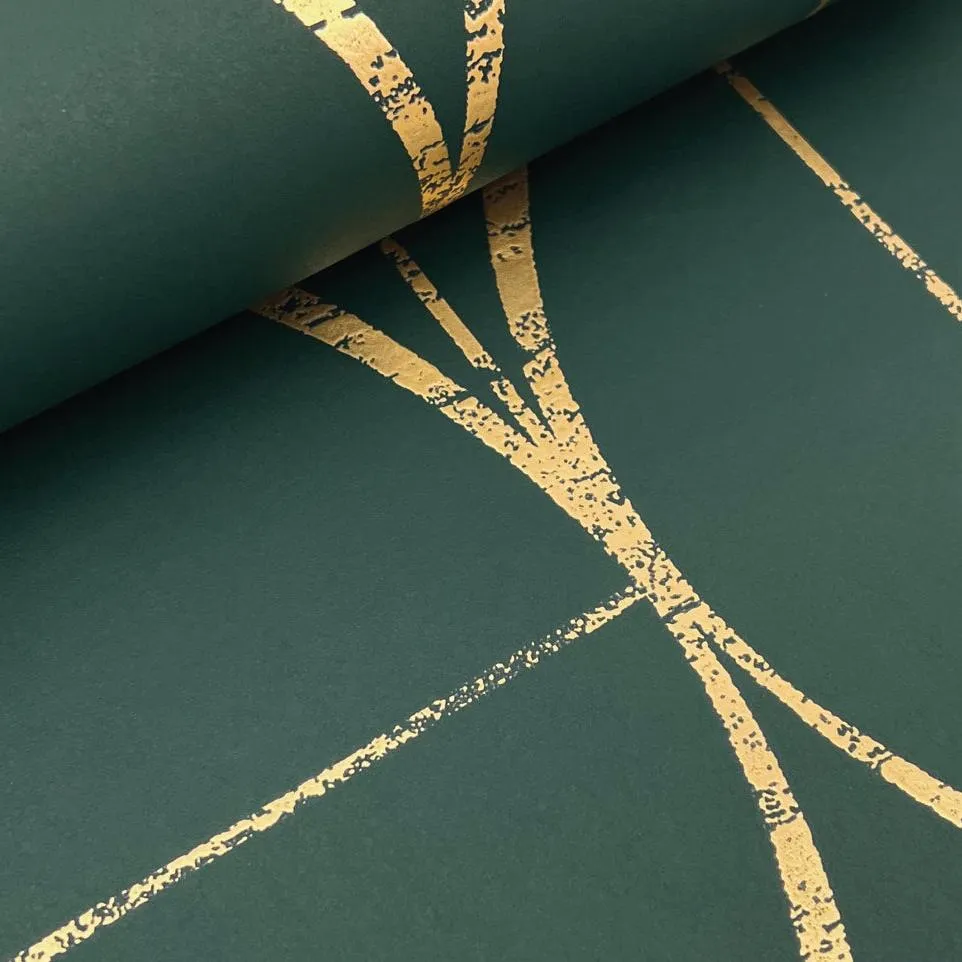 Emerald & Gold Sun Circles Wallpaper (60 SqFt)