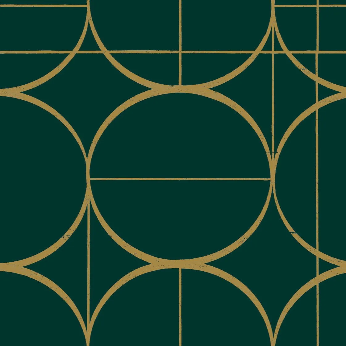Emerald & Gold Sun Circles Wallpaper (60 SqFt)