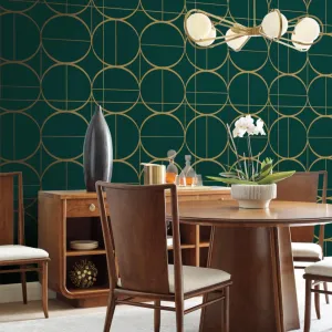 Emerald & Gold Sun Circles Wallpaper (60 SqFt)