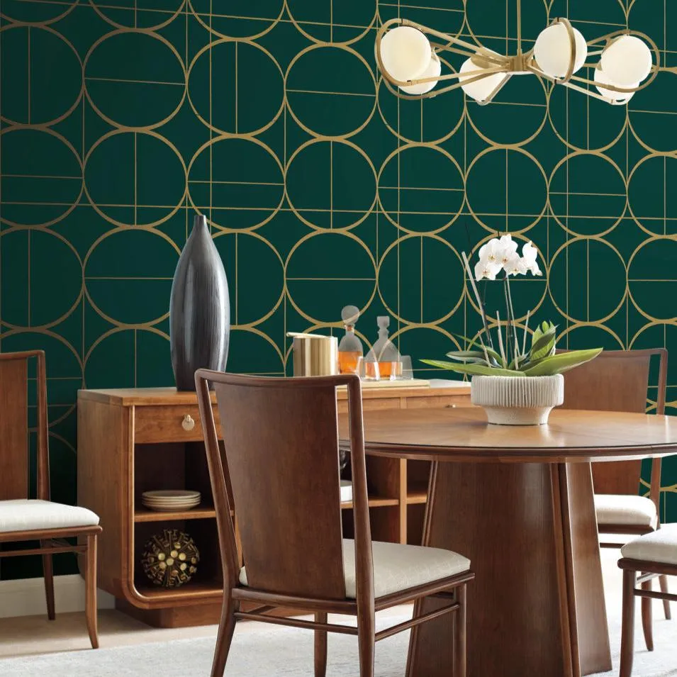 Emerald & Gold Sun Circles Wallpaper (60 SqFt)