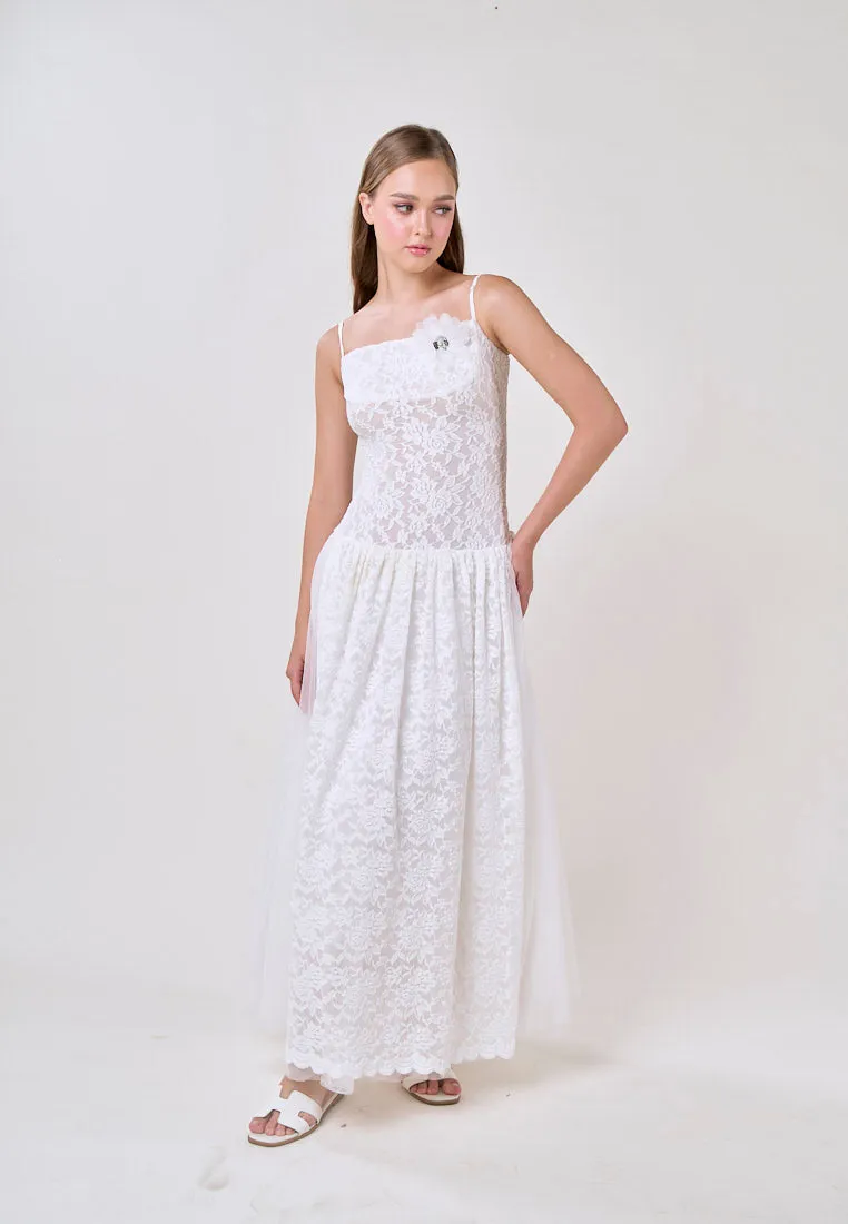 Emryn White Sleeveless Flower Lace  Maxi Dress