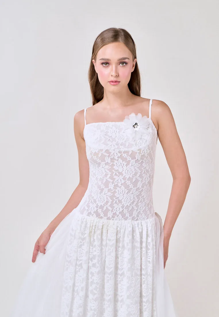 Emryn White Sleeveless Flower Lace  Maxi Dress
