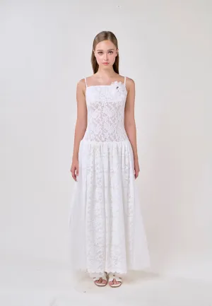 Emryn White Sleeveless Flower Lace  Maxi Dress