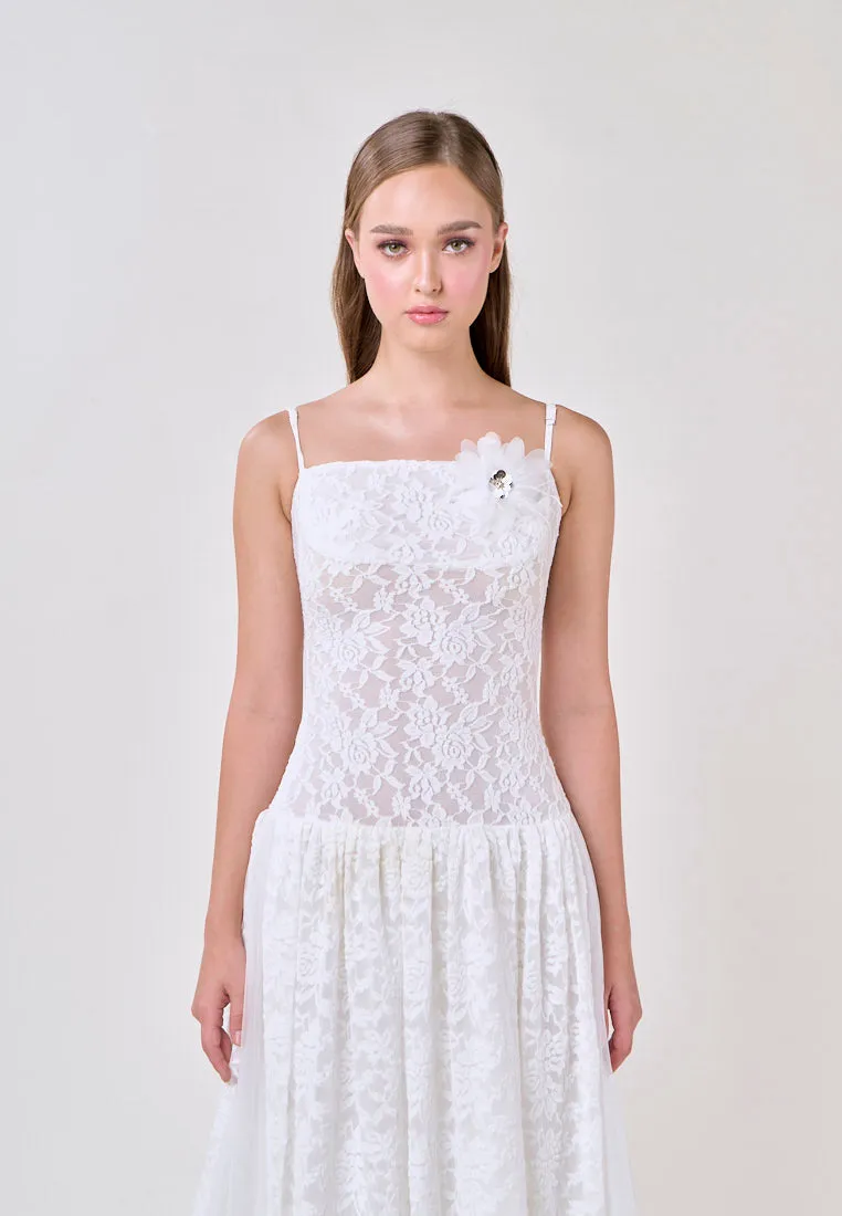 Emryn White Sleeveless Flower Lace  Maxi Dress