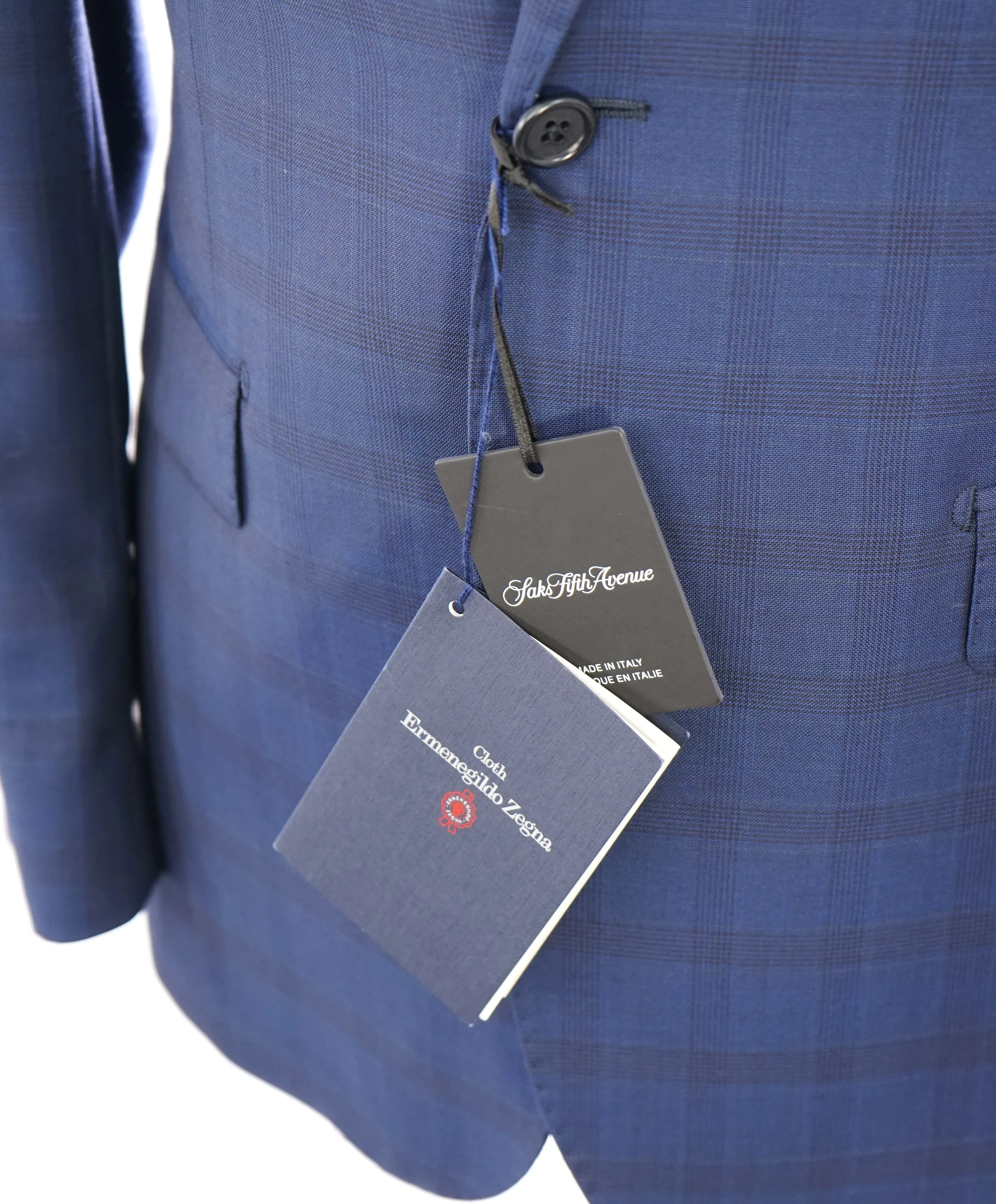 ERMENEGILDO ZEGNA - By SAKS FIFTH AVENUE "Slim" Blue Plaid Check Suit - 42R