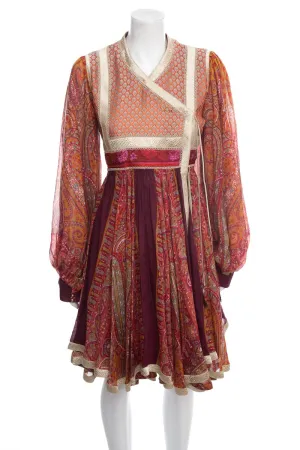 Etro Multicolor Paisley Printed Long Sleeve Mini Wrap Dress SZ 48