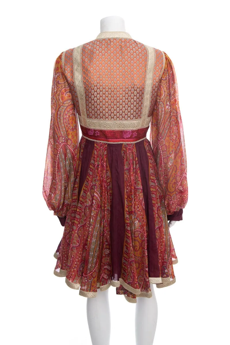 Etro Multicolor Paisley Printed Long Sleeve Mini Wrap Dress SZ 48