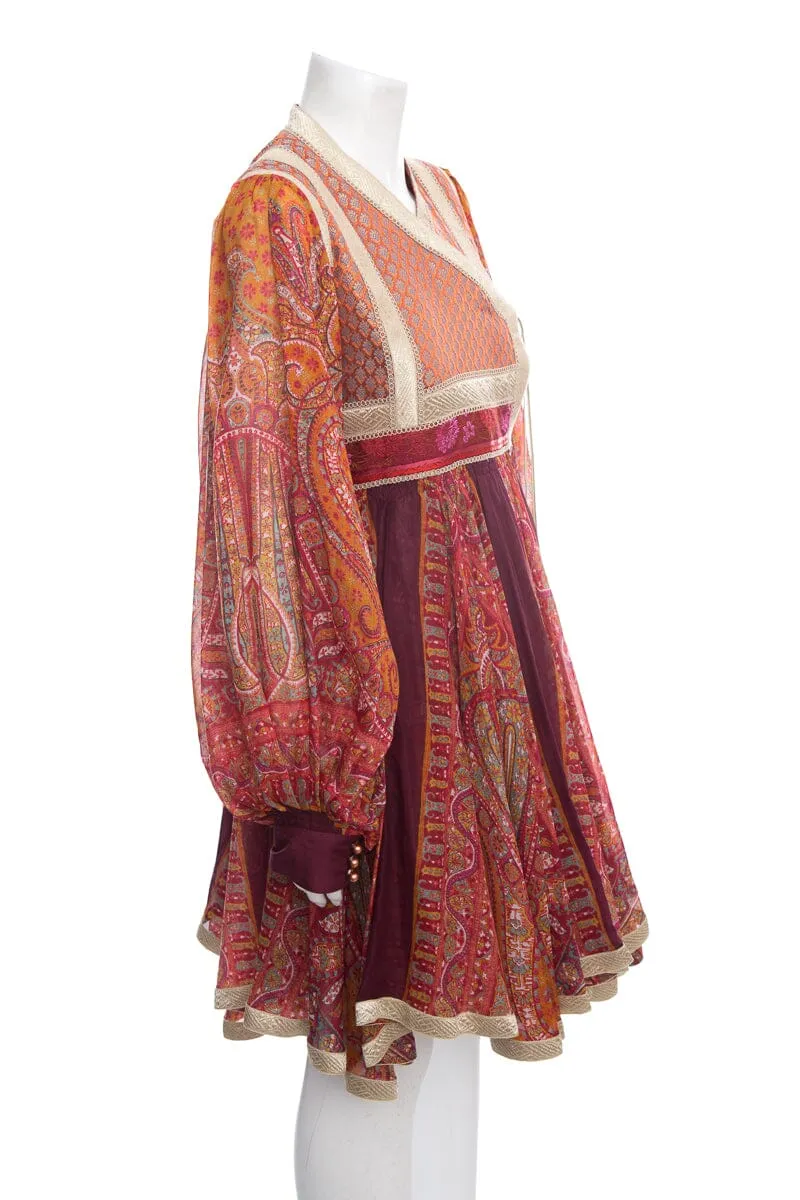Etro Multicolor Paisley Printed Long Sleeve Mini Wrap Dress SZ 48