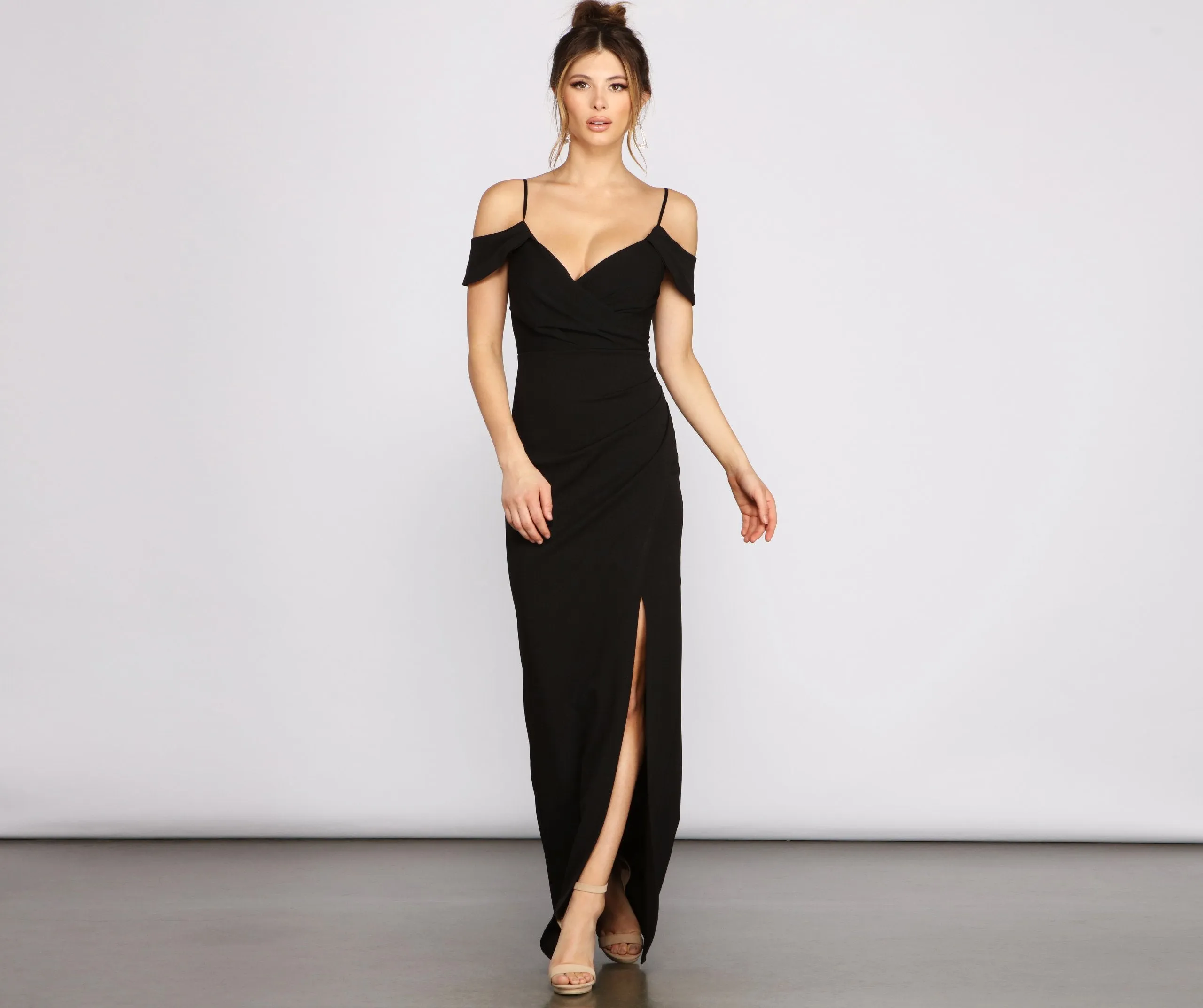 Eva Off-The-Shoulder Stylish Wrap-Front Formal Dress