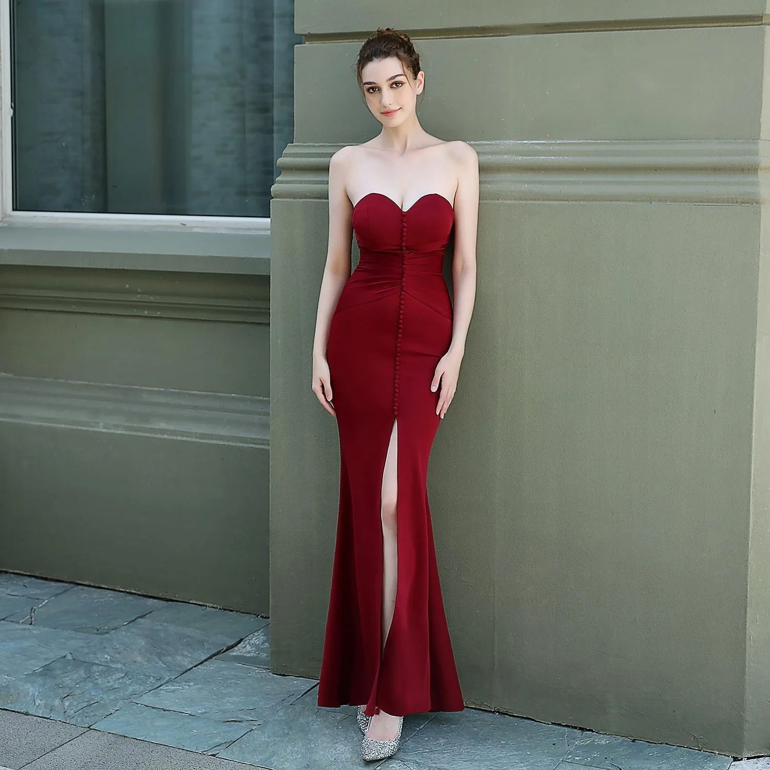 Evelyn strapless Stylish slit wrap dress