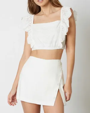 Eyelet Ruffle Sleeveless Square Neckline Crop Top