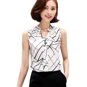 Fashion Clothing Womens Sleeveless White Chiffon Blouse Shirt Ladies Tops V-Neck Female Plus Size