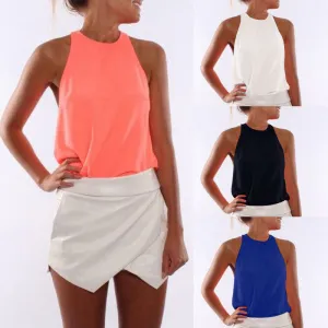 Fashion Women Charming S-3XL 4 Color Pick Solid Sleeveless Casual Tank Tops Vest Blouses