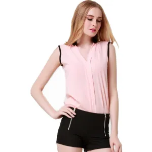 Fashion Women's V Neck Summer Chiffon Blouses Cute Sleeveless Blouse Shirts Casual Women Tops