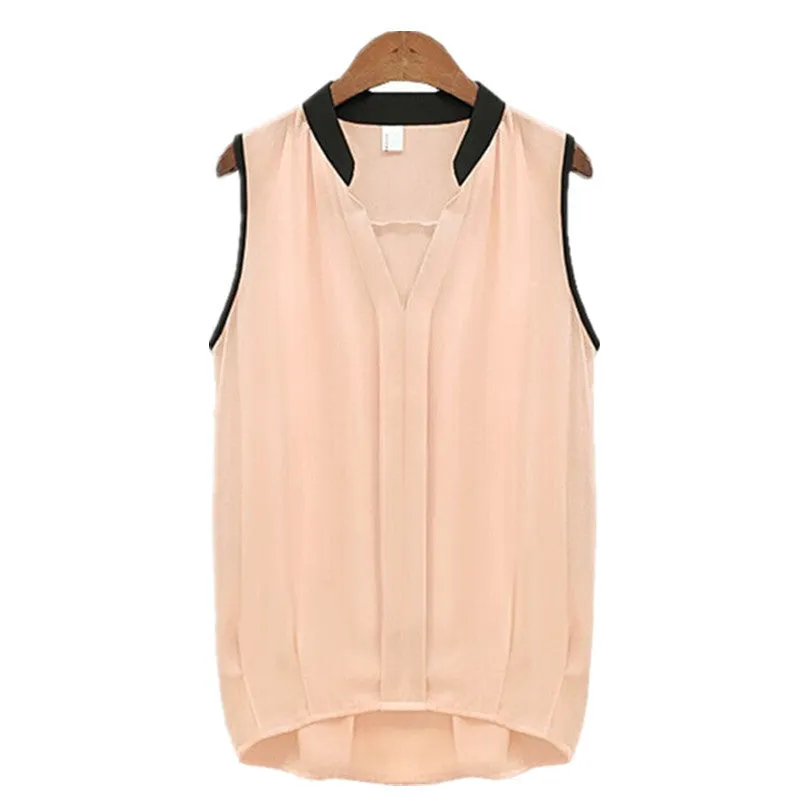 Fashion Women's V Neck Summer Chiffon Blouses Cute Sleeveless Blouse Shirts Casual Women Tops