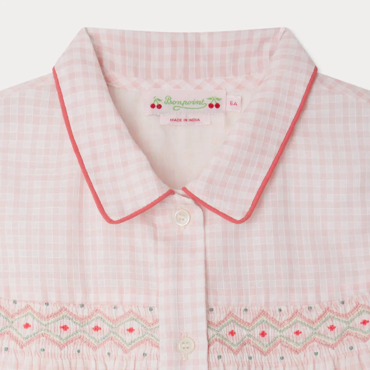 Fedra blouse smocked and embroidered checks
