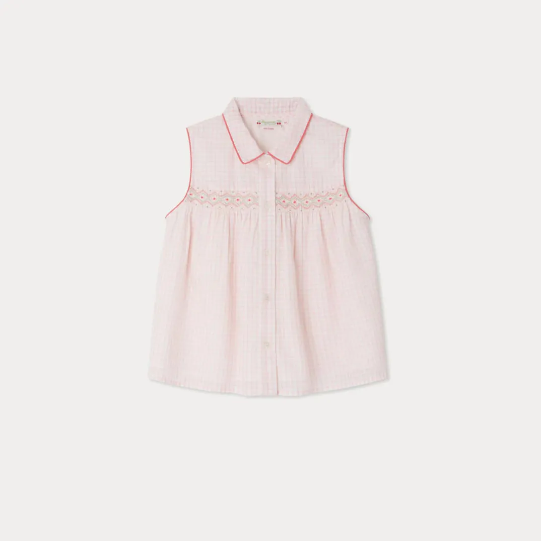 Fedra blouse smocked and embroidered checks