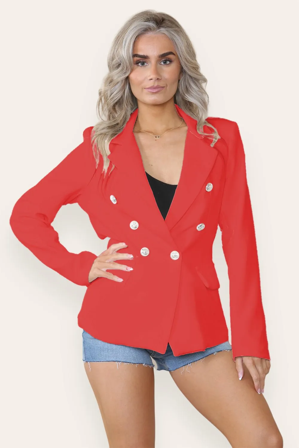 Fitted Lined Double Gold Button Collared Blazer Jacket
