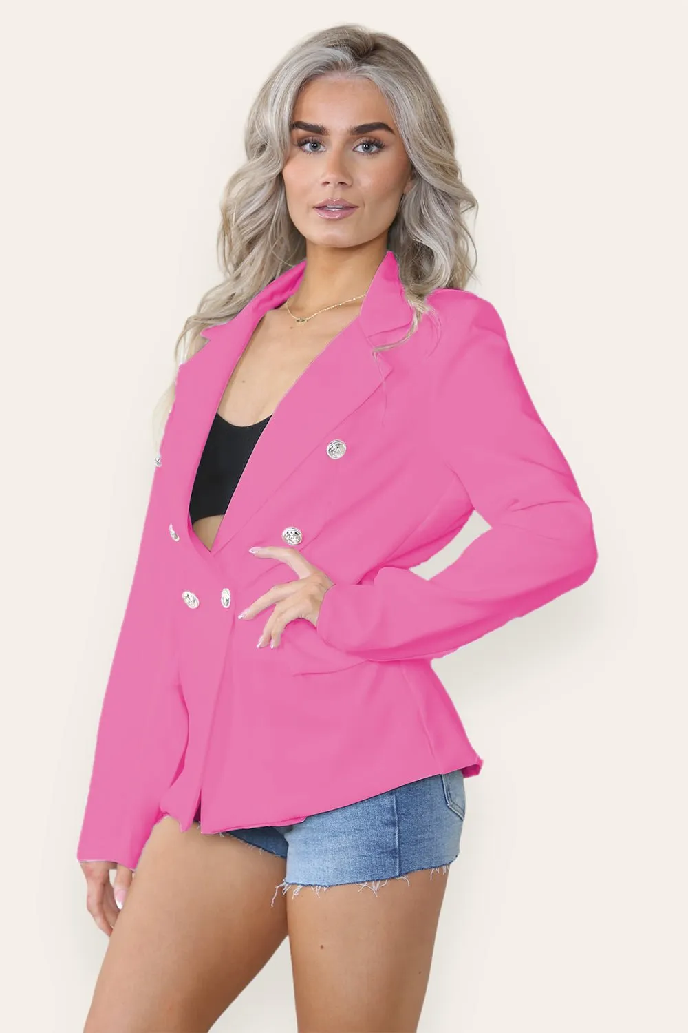 Fitted Lined Double Gold Button Collared Blazer Jacket