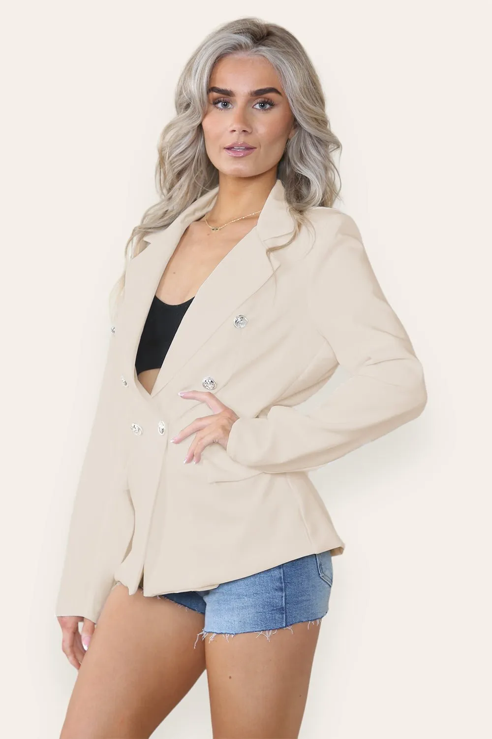 Fitted Lined Double Gold Button Collared Blazer Jacket