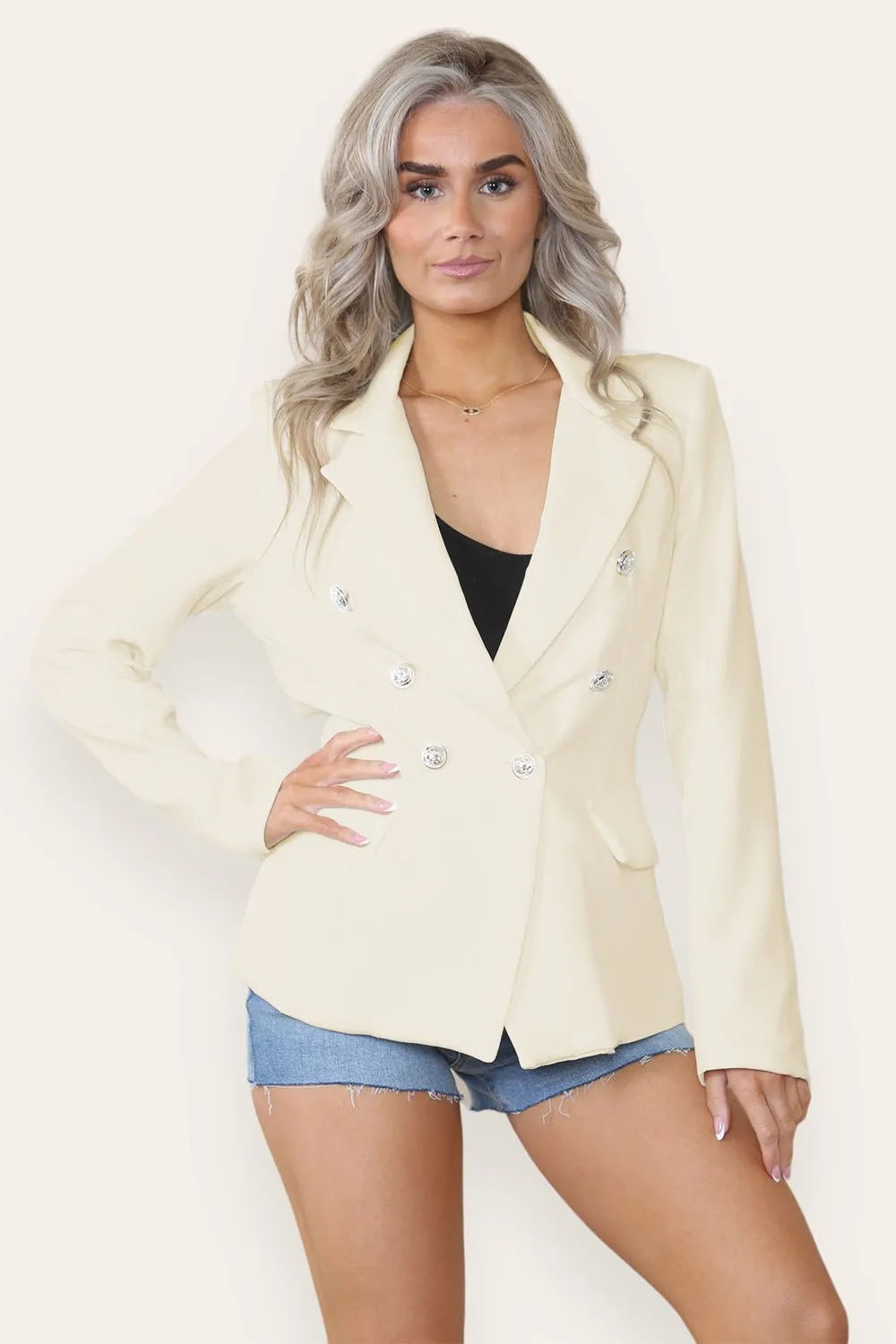 Fitted Lined Double Gold Button Collared Blazer Jacket