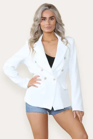 Fitted Lined Double Gold Button Collared Blazer Jacket