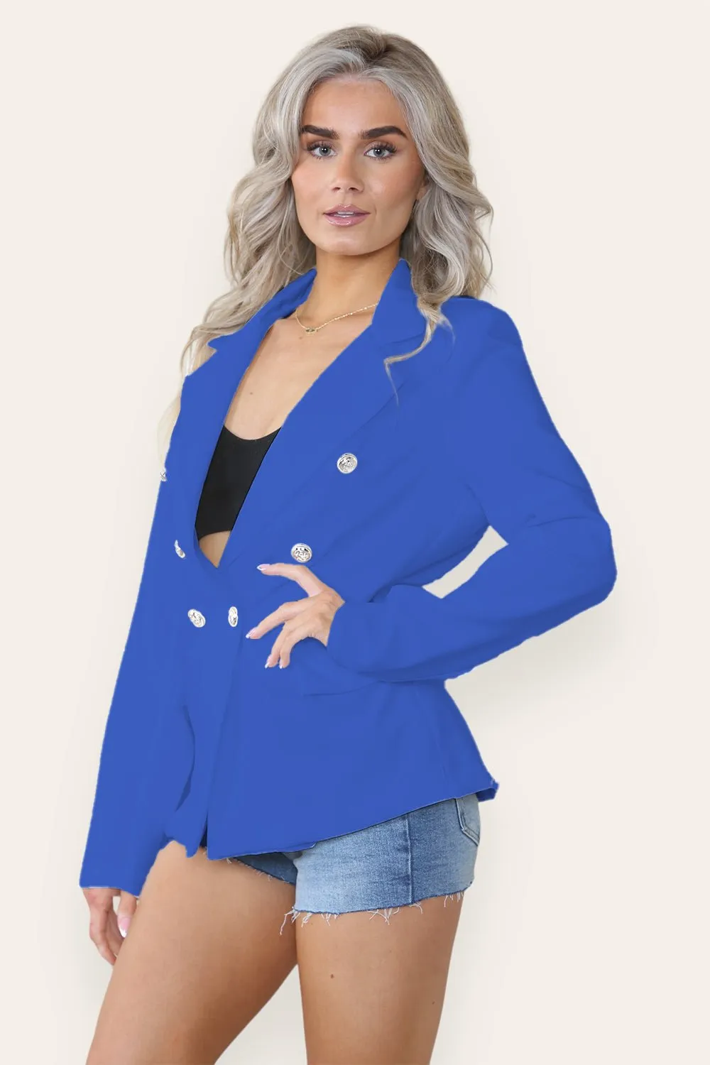 Fitted Lined Double Gold Button Collared Blazer Jacket