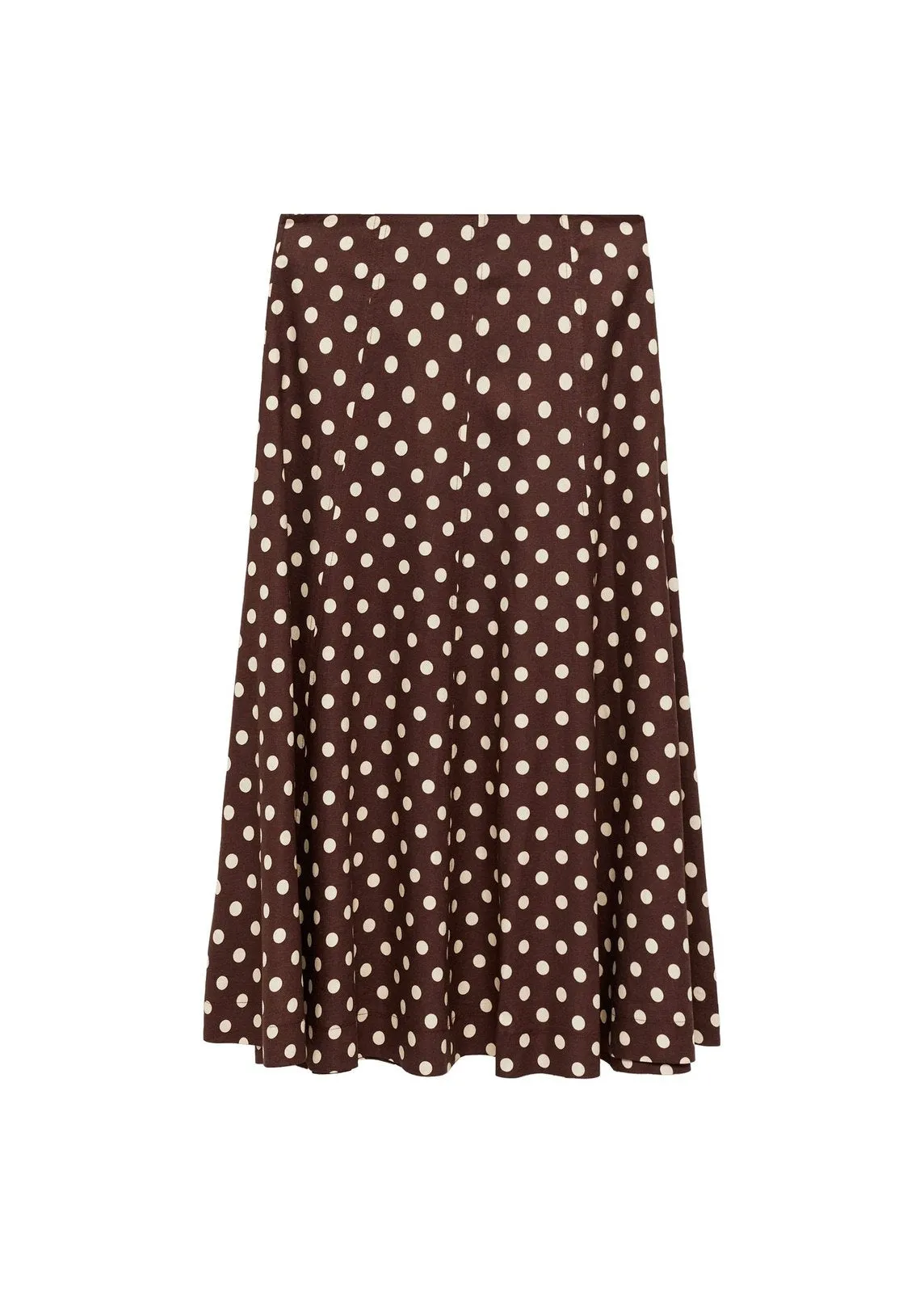 Flared linen skirt with polka dots - Dark Brown
