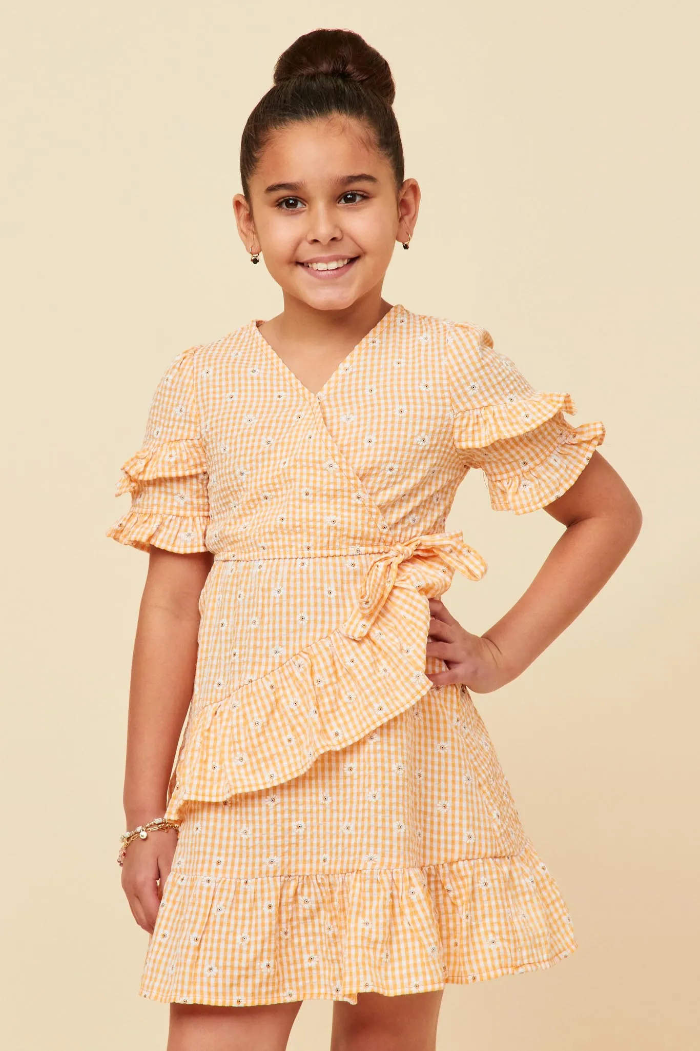 Floral Seersucker Ruffle V Neck Wrap Dress