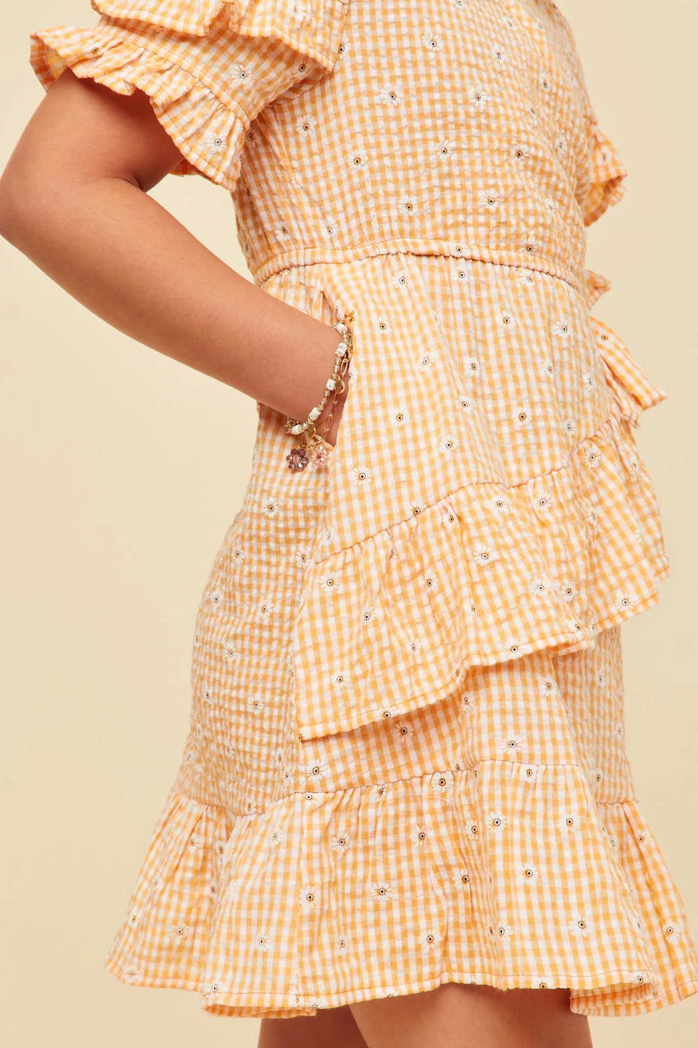 Floral Seersucker Ruffle V Neck Wrap Dress