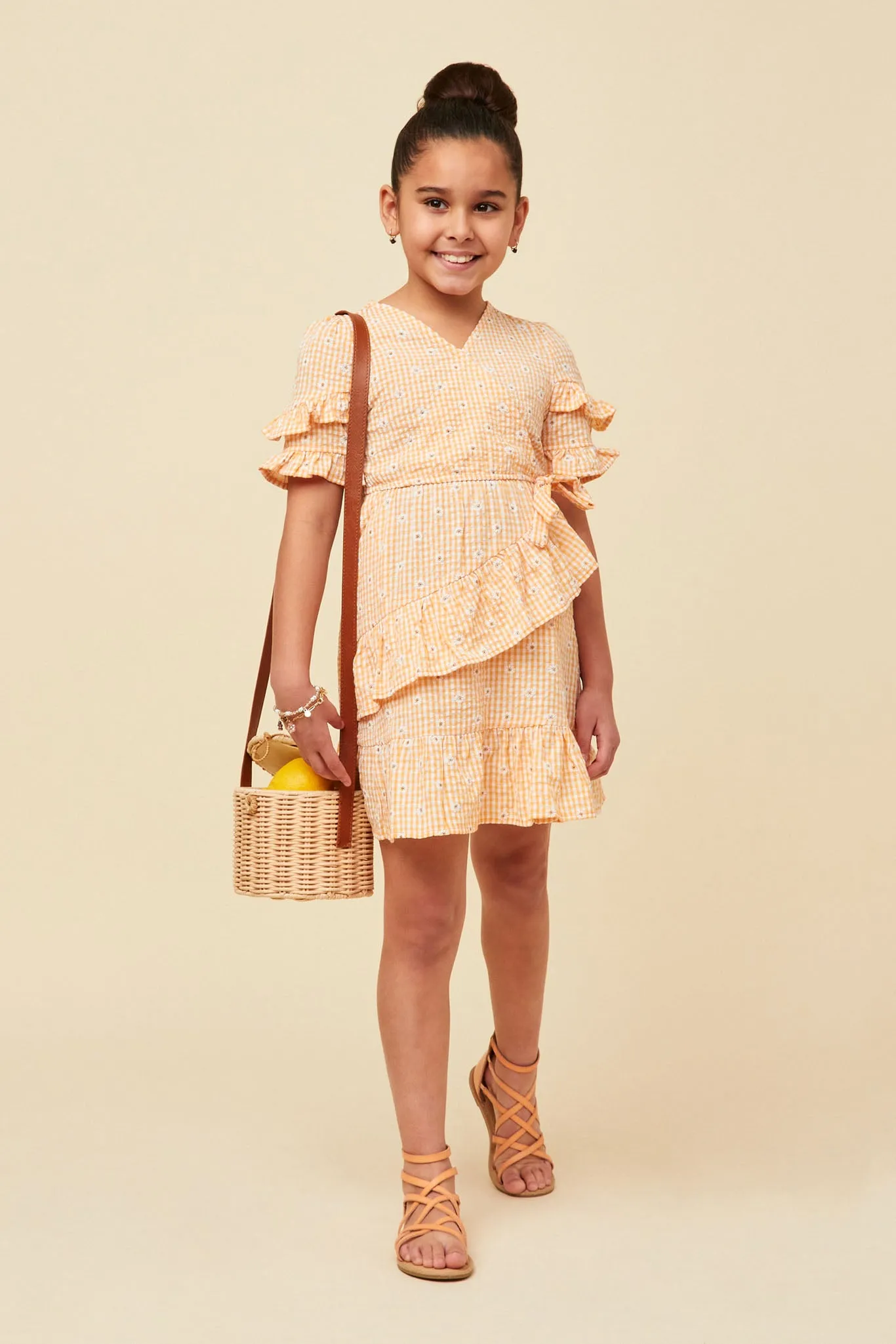 Floral Seersucker Ruffle V Neck Wrap Dress