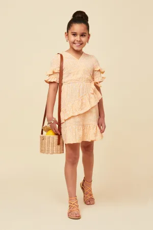 Floral Seersucker Ruffle V Neck Wrap Dress