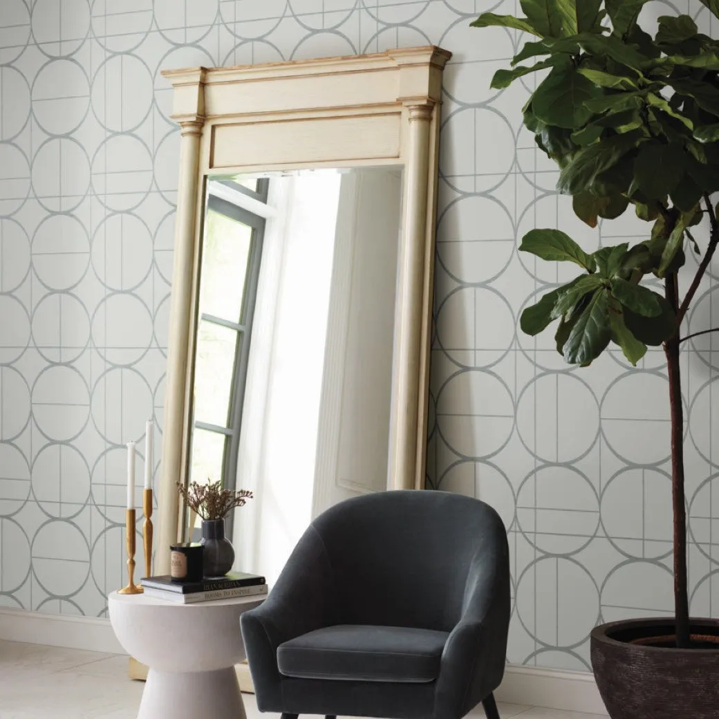 Fog & Silver Sun Circles Wallpaper (60 SqFt)