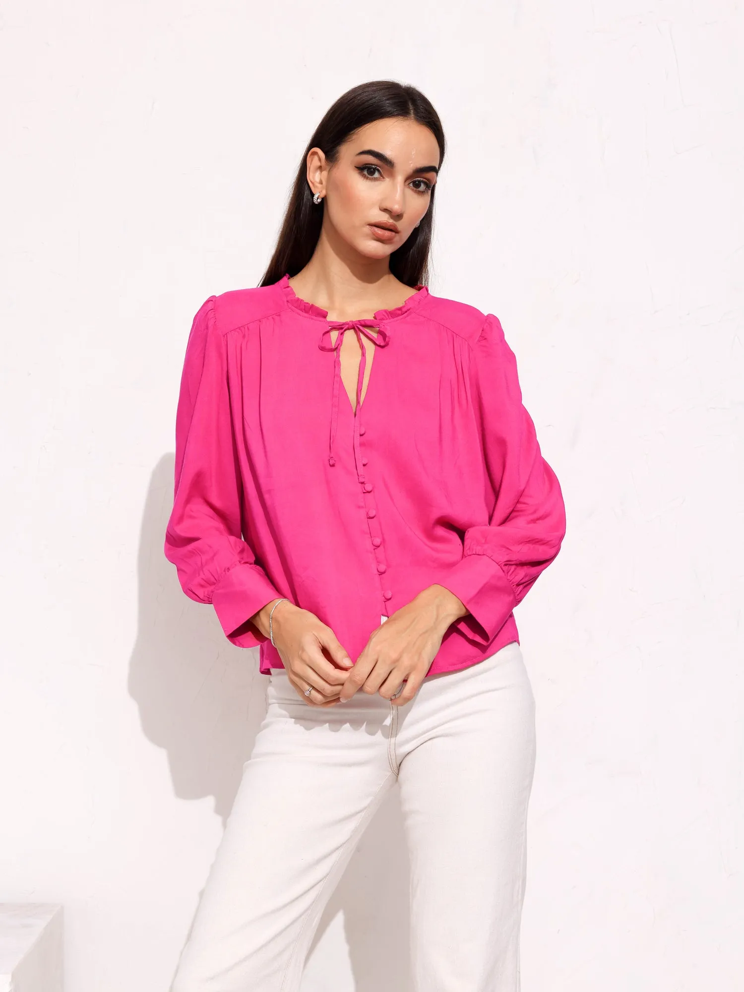 Front Tieup Button Down Long Sleeve Top