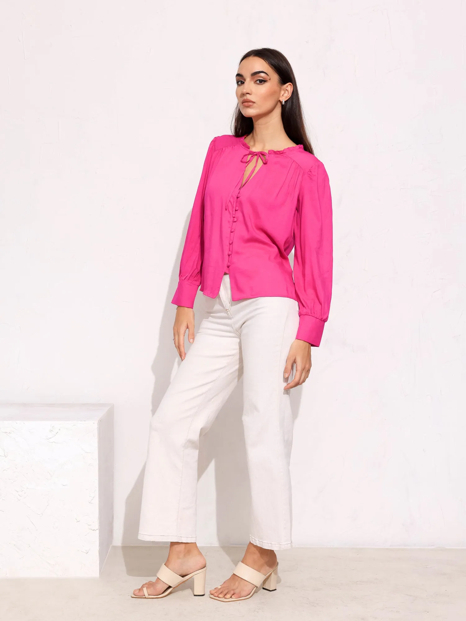Front Tieup Button Down Long Sleeve Top