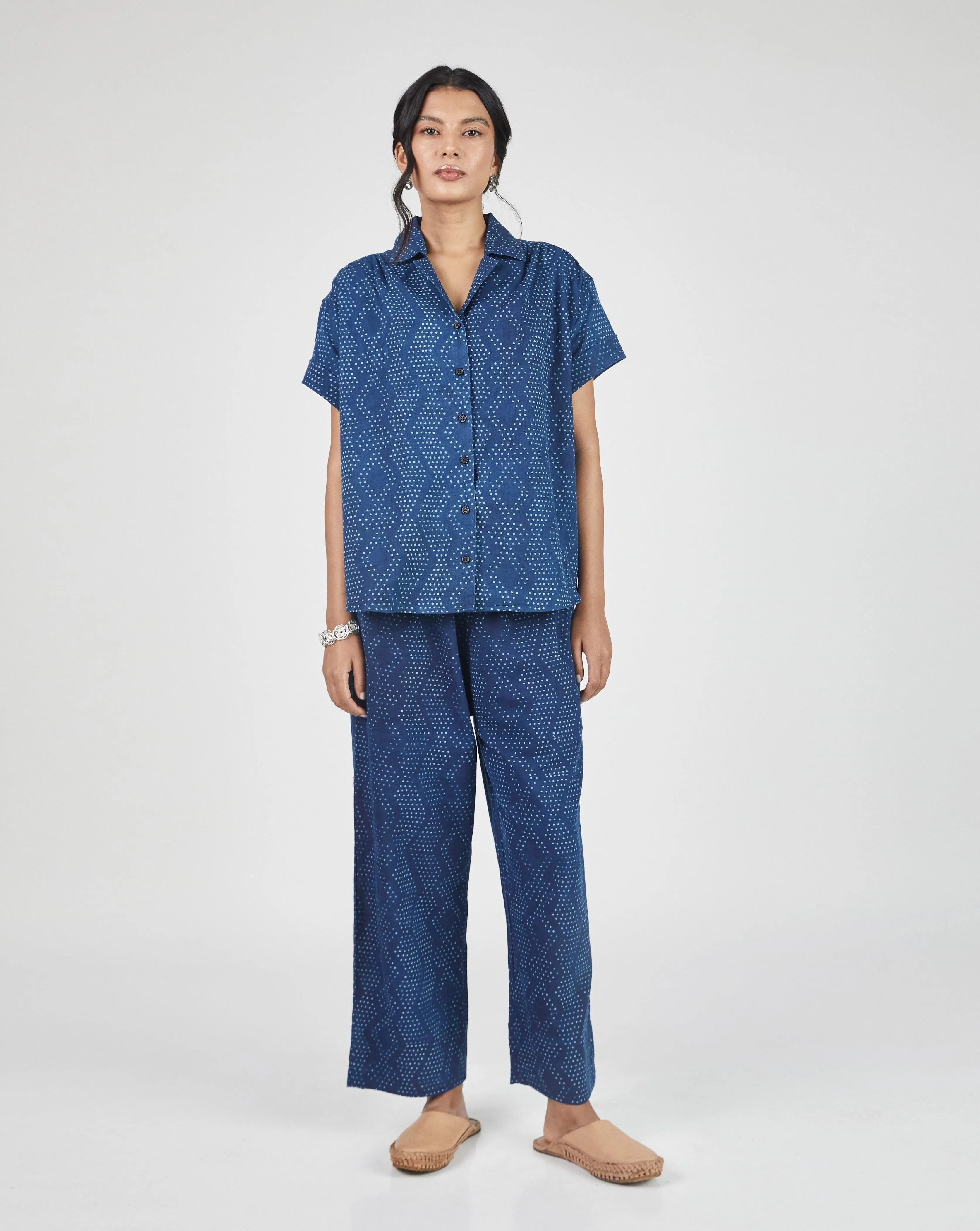 Garima Pant in Dot Indigo Print