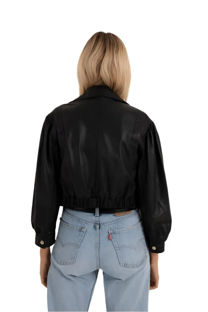 Genuine Leather Puff Sleeve Biker Jacket