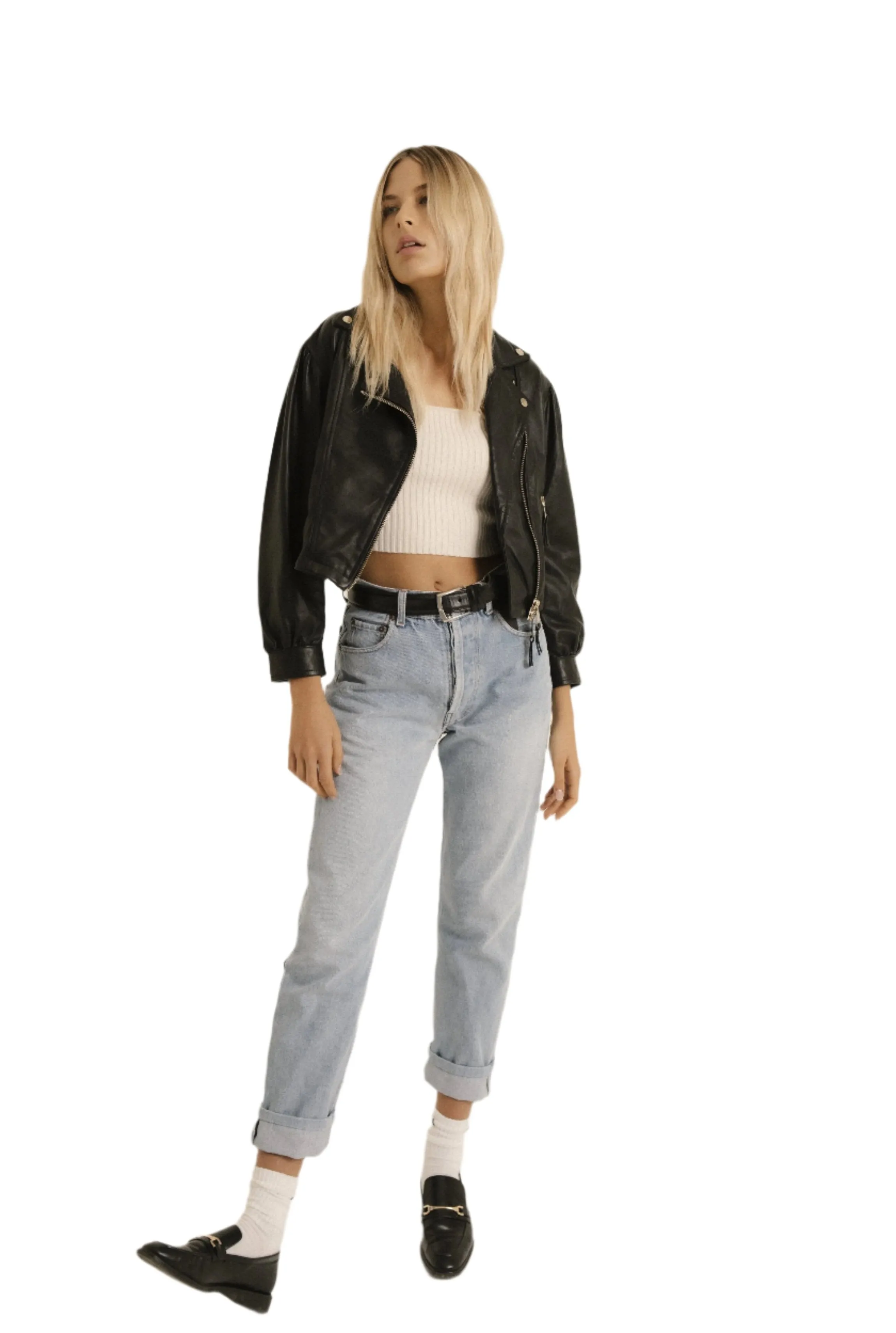 Genuine Leather Puff Sleeve Biker Jacket