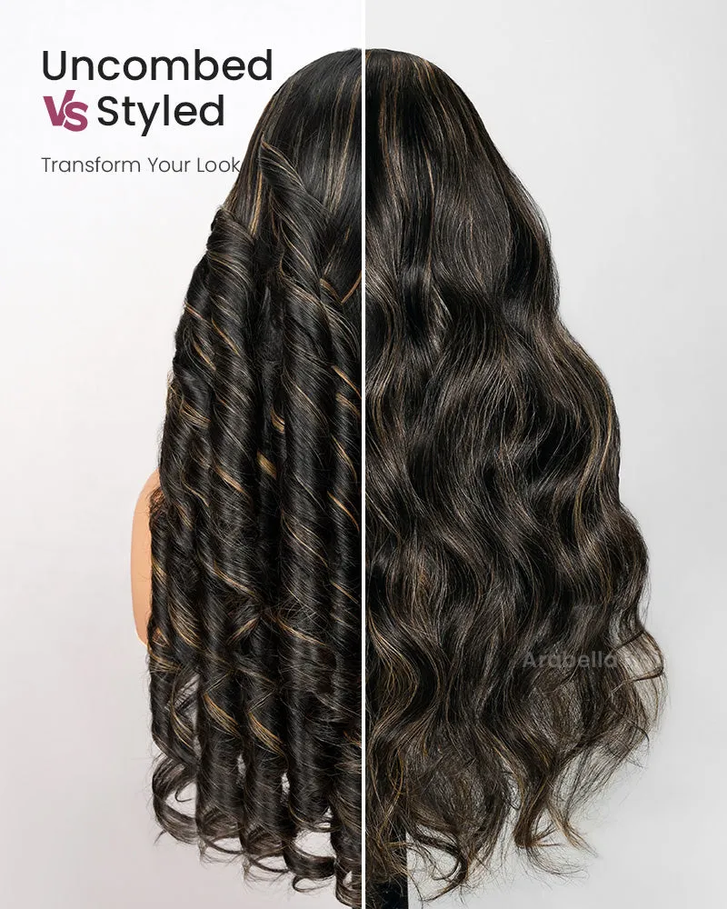 Golden Highlight Color Body Wave 13x4/6x5 Pre-Cut Wear Go Human Hair Wig Middle Part
