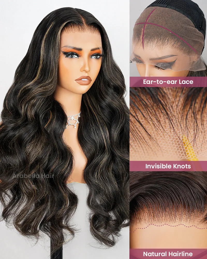 Golden Highlight Color Body Wave 13x4/6x5 Pre-Cut Wear Go Human Hair Wig Middle Part