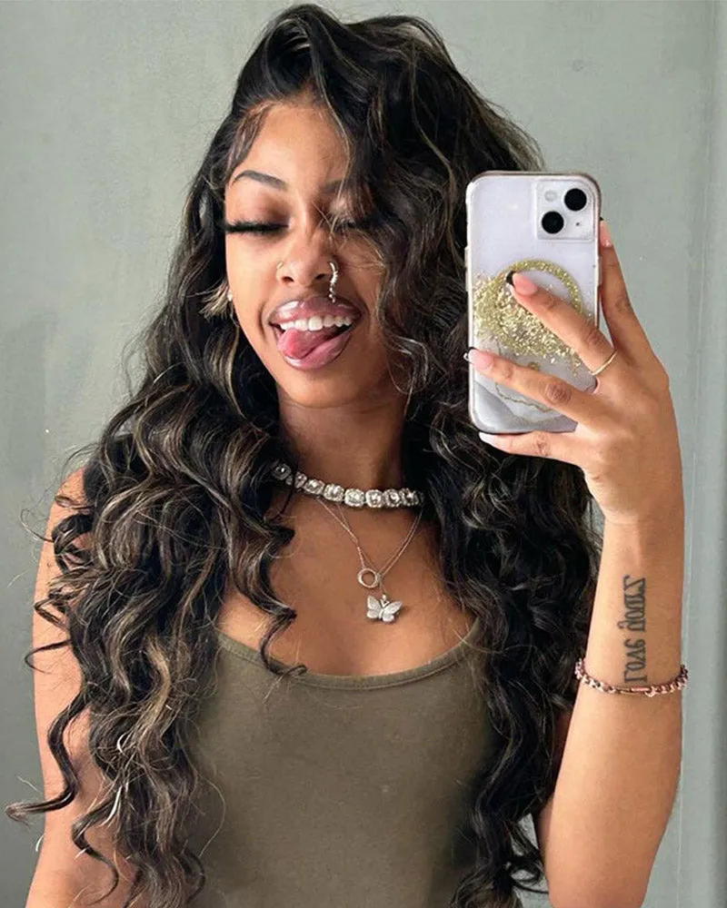 Golden Highlight Color Body Wave 13x4/6x5 Pre-Cut Wear Go Human Hair Wig Middle Part