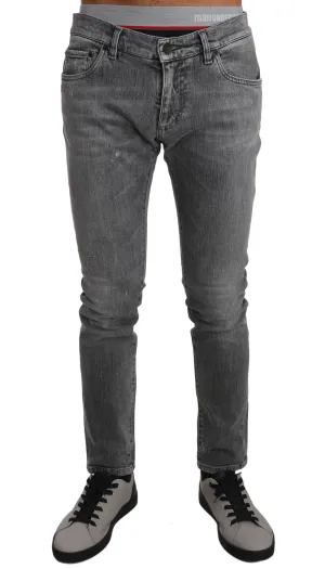 Gray Cotton Stretch SLIM Logo Jeans Pants