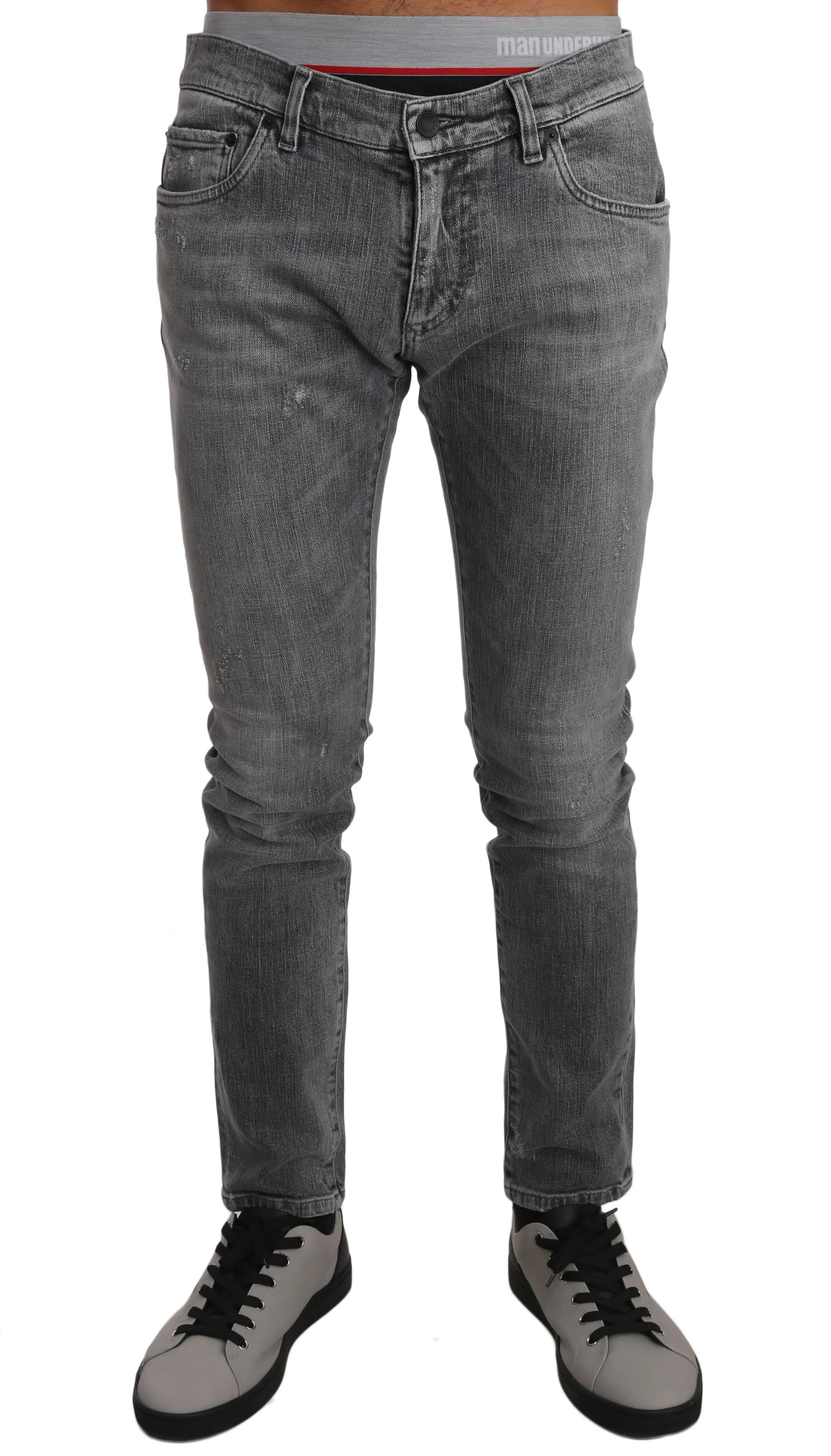 Gray Cotton Stretch SLIM Logo Jeans Pants