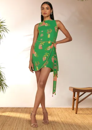 Green tangy tango mini wrap dress