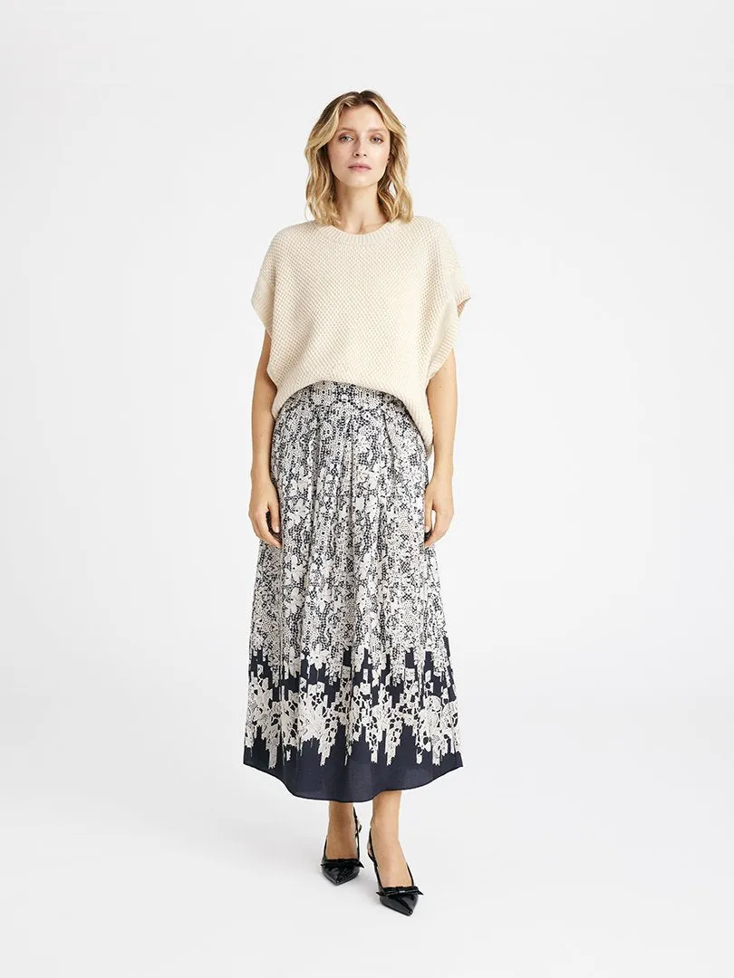Gustav Mabell Black/Cream Lace Print Midi Skirt