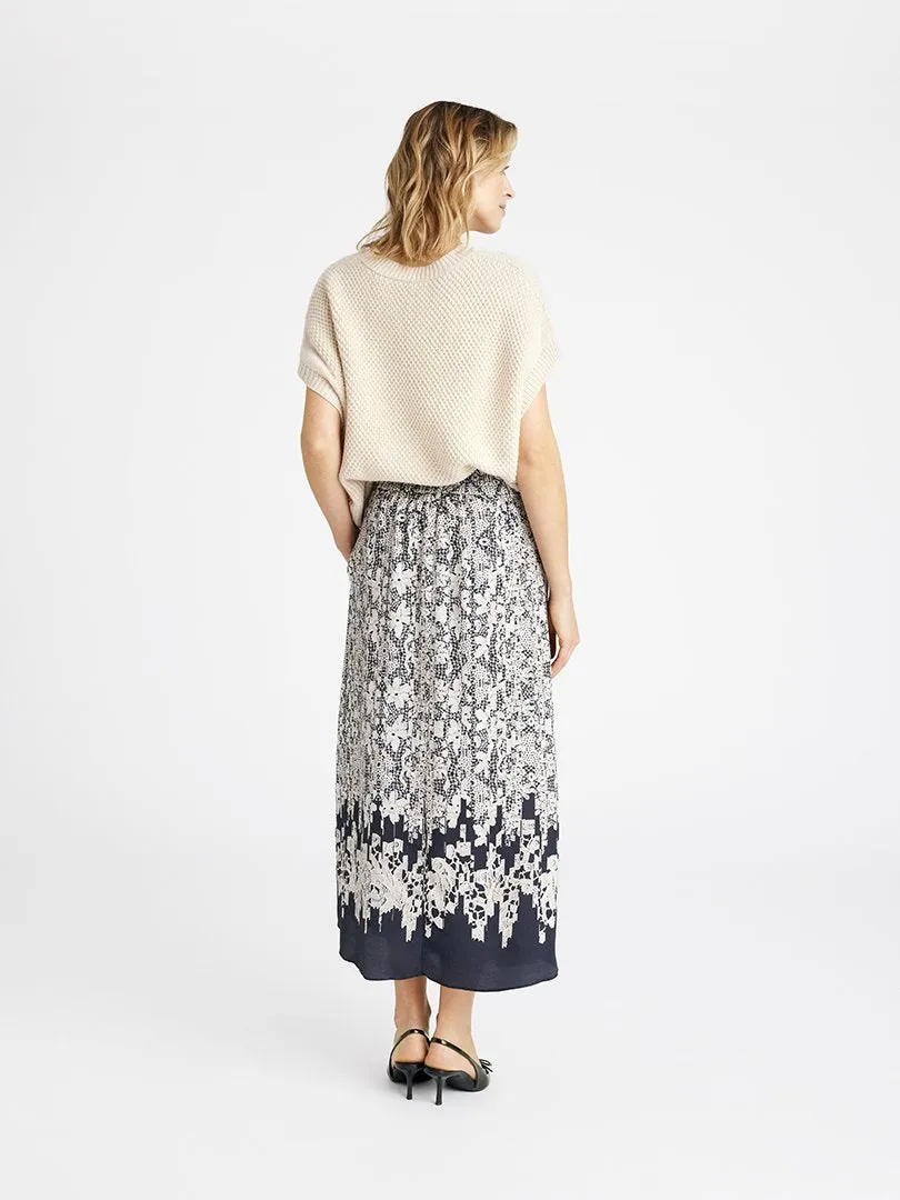 Gustav Mabell Black/Cream Lace Print Midi Skirt