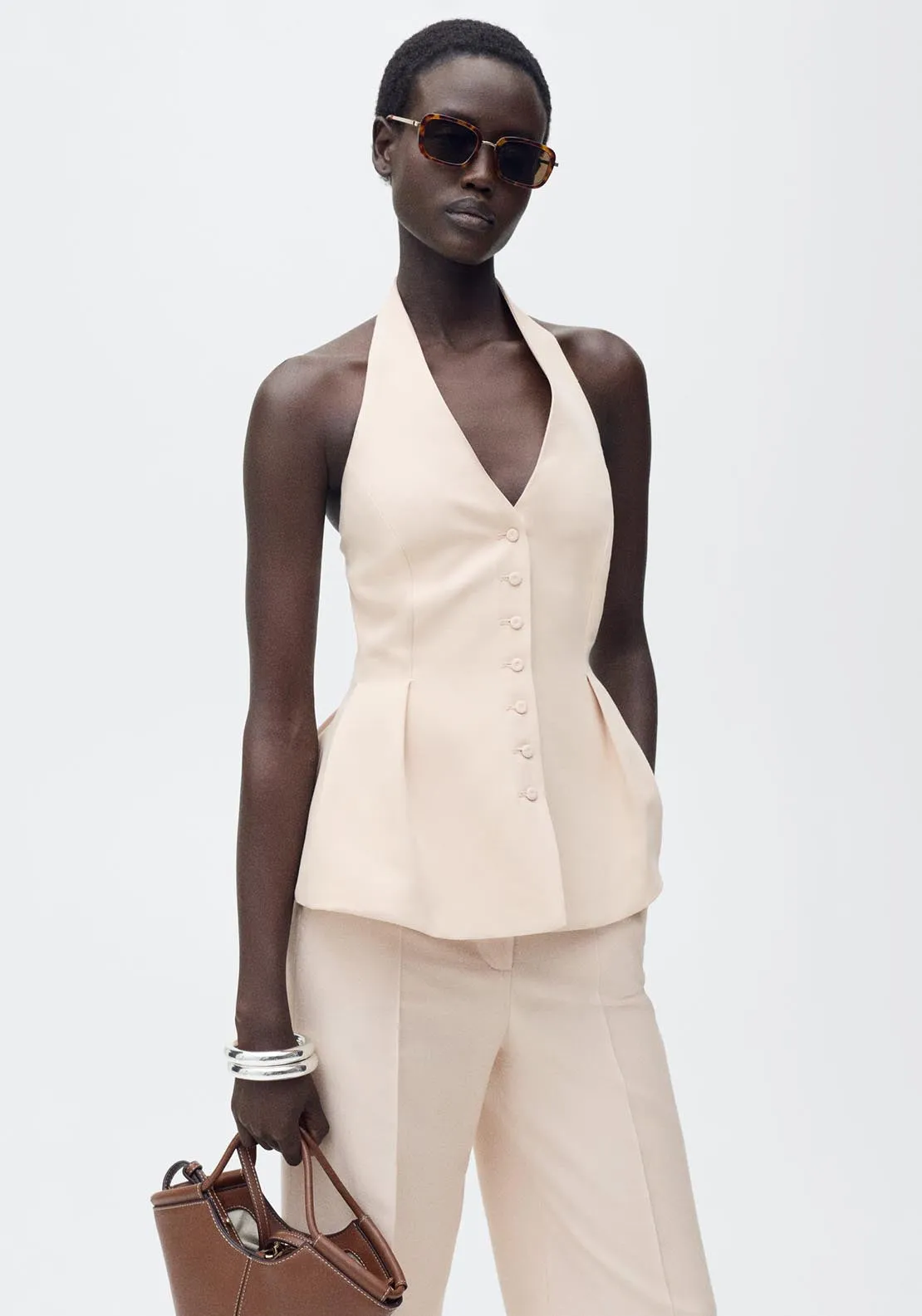 Halter neck vest with darts - Light/pastel Pink